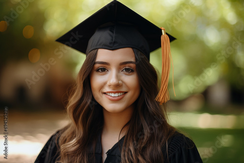 Image photo of university graduation, American woman is happy