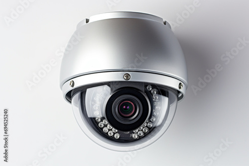 Silver surveillance camera image photo, white background
