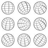 Collection of outline earth globes. Monochrome globe icon