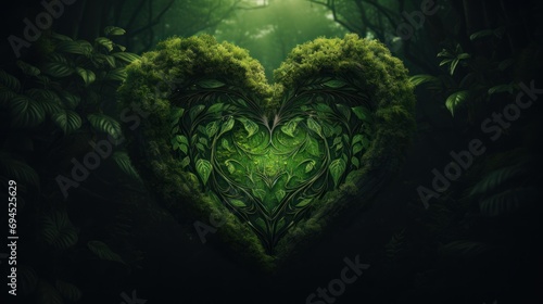  a heart shaped tree in the middle of a forest filled with lots of green plants and trees in the shape of a heart.