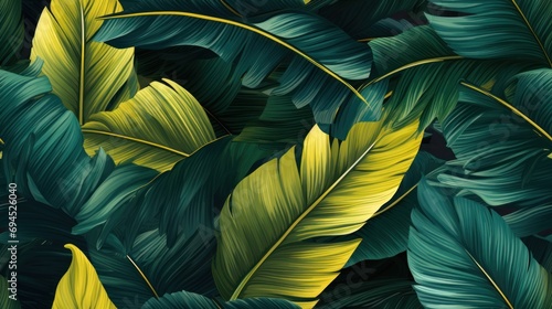  a close up of a bunch of green and yellow leaves on a black background with yellow and green leaves in the foreground.