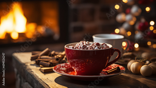 Christmas mood drinks tea warmth mood sensations buzz New Year atmosphere vibe. A mug of magic warmth marshmallows cocoa coffee photo
