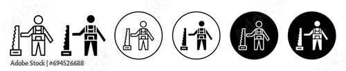 Carpenter worker icon. woodworking craftsman or woodsman with sharp blade cutter to fix and repair timber wood plank with saw symbol mark. carpenter job or home furniture builder carpentry  vector