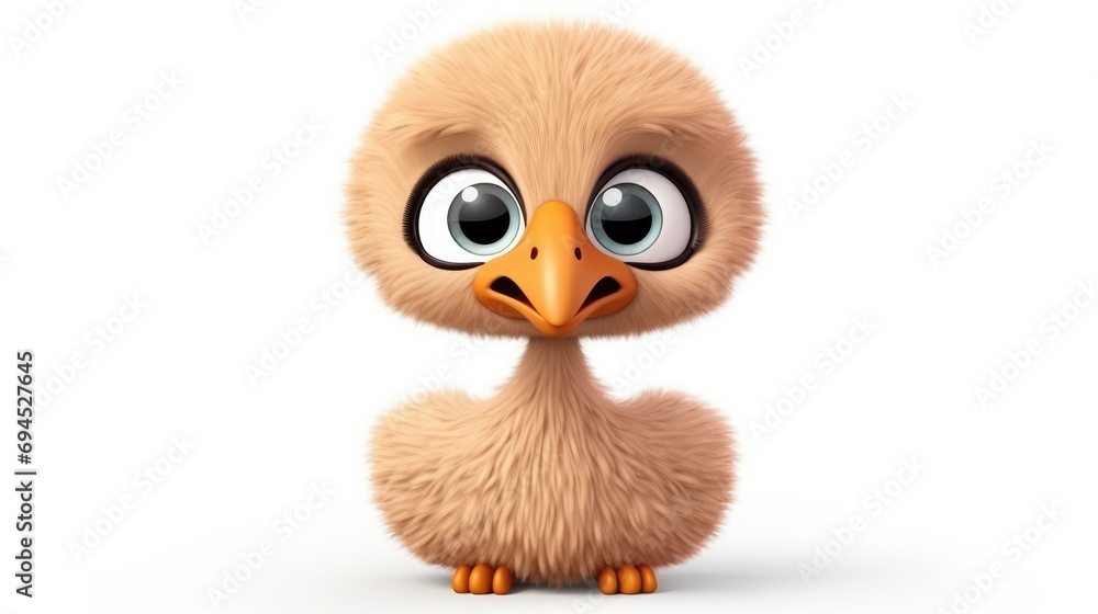 3d fur cute ostrich character isolated on white background ai generated