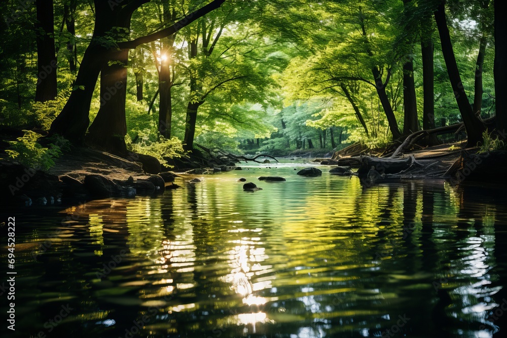 Clear Stream Through Sunlit Forest Clear Stream Through Sunlit Forest
