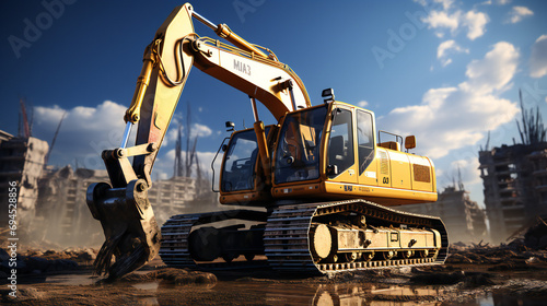 Yellow Excavator At A Construction Site