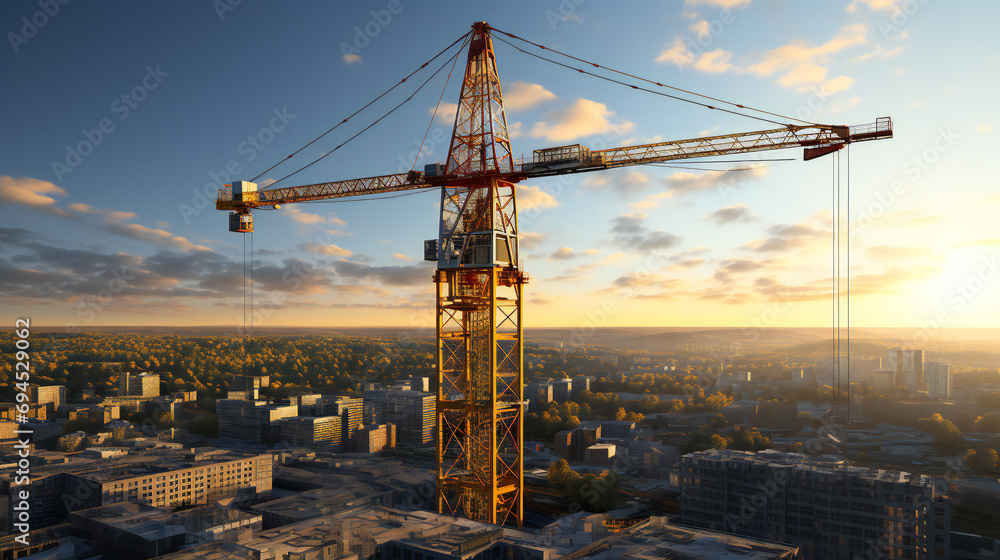 Construction Site with Yellow Crane With a City Overview