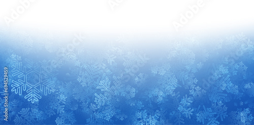 Blue gradient winter background with detailed snowflakes.