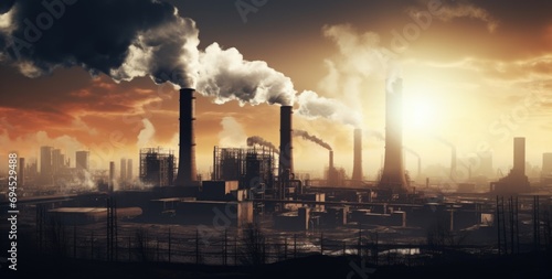 Industrial landscape with smoking chimneys, AI generated image