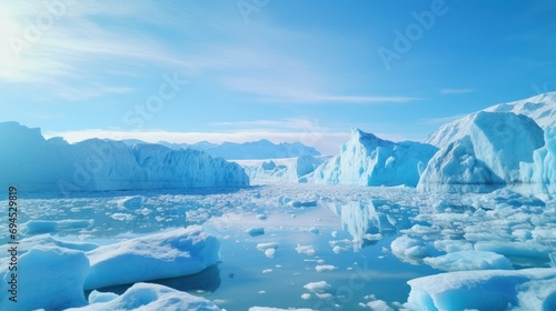 Climate Change. Iceberg afrom glacier in arctic nature landscape on Greenland. Greenland ice sheet. The Ice Cap crossing through striking glacier formations, glacial lakes and rivers. 