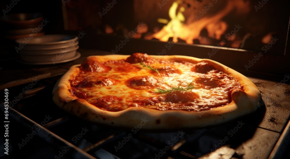 italian homemade pizza pie in an oven italian homemade pizza pie in an oven