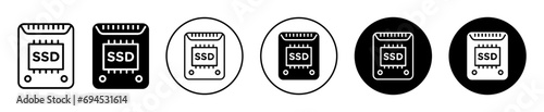 SSD drive icon. Solid State Drive in computer for data information storage and transfer with speed in gigabyte symbol set logo. removable and portable hard disc hdd or ssd sata flsh drive vector sign photo