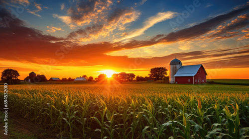 Fototapeta Naklejka Na Ścianę i Meble -  Cornfield with a traditional barn in the background