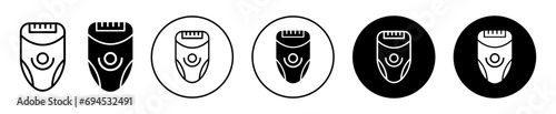 Woman electric epilator icon. body leg skin hair removal epilator for smooth treatment equipment device symbol. ipl shaver electric epilator razor with laser technology for clean skin care vector. 