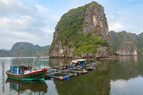 Floating fishing village in Halong Bay, Vietnam, Southeast Asia.. 
