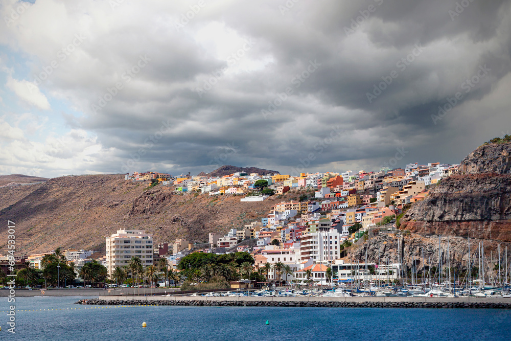 View of the island of La Gomera from the ocean. Canary Islands Spain