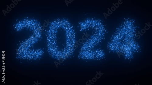 2024 blau funkelnde glitzernde Jahreszahl, exklusiv, leuchtend, Silvester, Jahreswechsel, Kalender, Neujahr, Datum, Feuerwerk photo