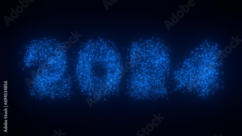 2024 blau funkelnde glitzernde Jahreszahl, exklusiv, leuchtend, Silvester, Jahreswechsel, Kalender, Neujahr, Datum, Feuerwerk photo