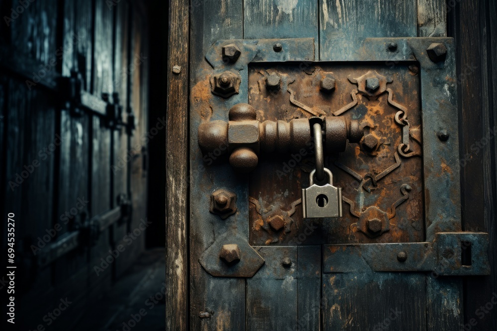 Sturdy Locked door. Modern door safety. Generate Ai Sturdy Locked door. Modern door safety. Generate Ai