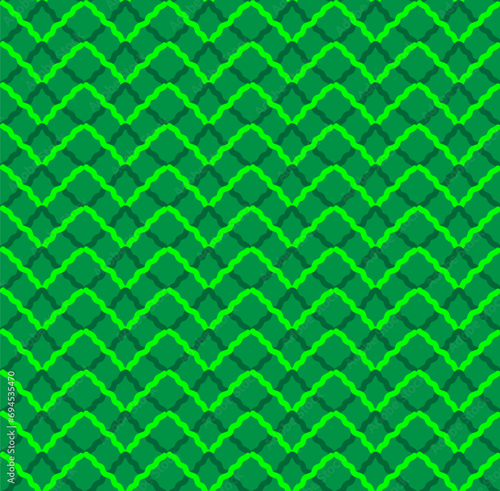 Vector seamless texture in the form of a geometric pattern of lines and zigzags on a green background