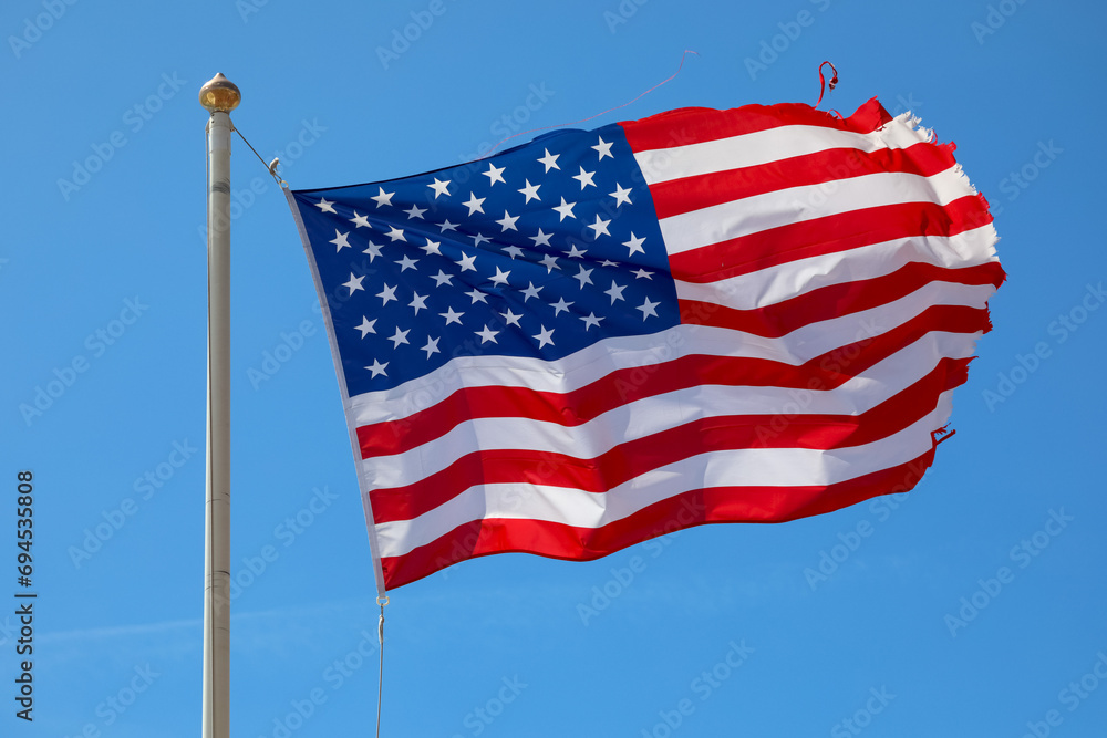 The flag of the United States is flying