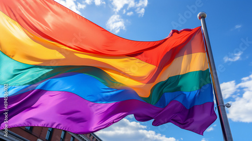 A Big Rainbow Flag Waving In The Street