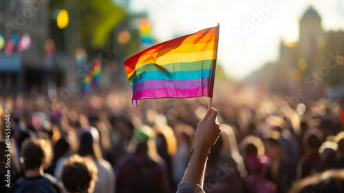 A Woman Raising Her Hand With A Pride Flag 