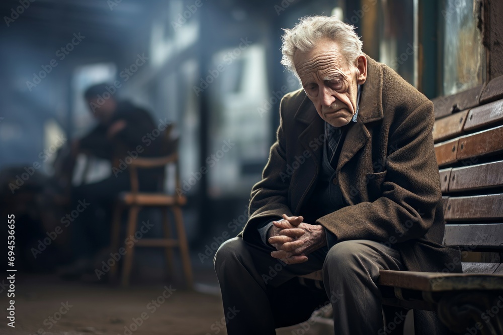 Lonely elderly man. Negative home alone senior male. Generate Ai Lonely elderly man. Negative home alone senior male. Generate Ai