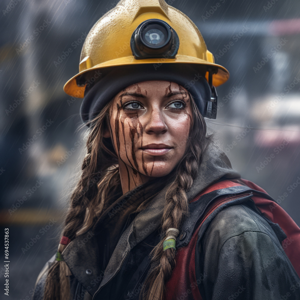 Woman oil worker on a drilling platform. Gender equality. Woman oil worker on a drilling platform. Gender equality.