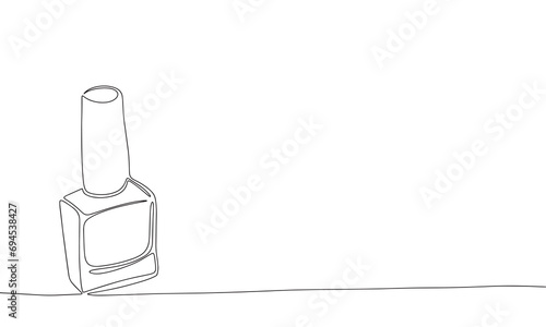 Nail polish bottle one line continuous banner. Line art nail polish line art. Hand drawn vector art.