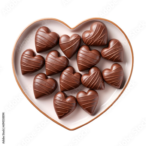 Romantic, beautiful, sweet, chocolate hearts on a plate on a white background. 