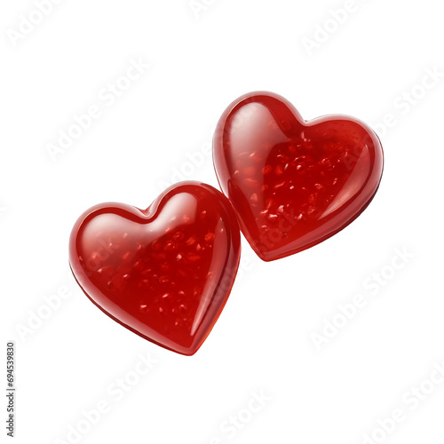 Romantic, beautiful red caramel hearts on a white background. 