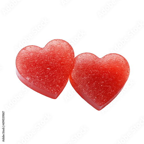 Romantic, beautiful red caramel hearts on a white background. 