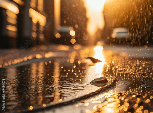 Rainy street background, unfocused scene for design