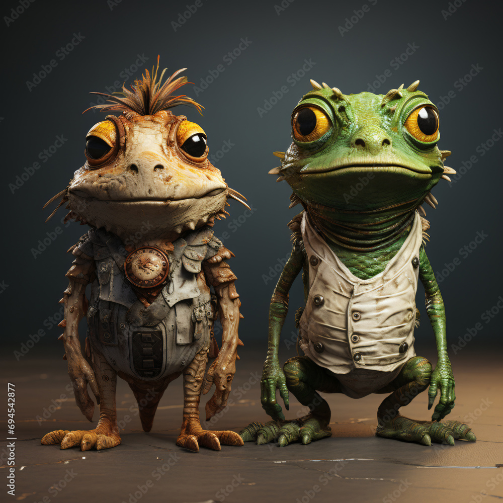 3D Rendering Frogs wearing suit with a dramatic studio background. Generative AI 3D Rendering Frogs wearing suit with a dramatic studio background. Generative AI