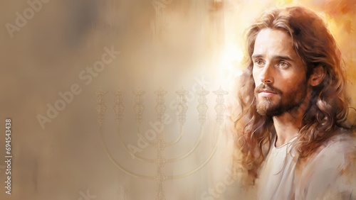 the jewish Jesus Yeshua. The Frame TV. premium messianic art. AI Generative photo