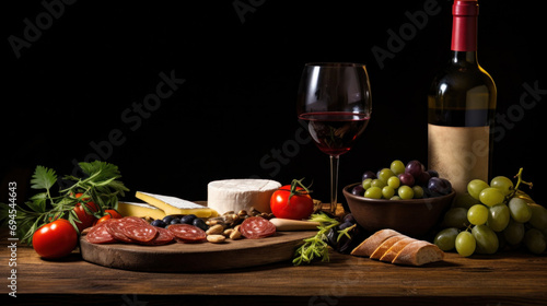 Tasty Italian dinner  rich in flavors  inviting wine  and ideal copy space