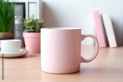 Mockup of the mug on the table. Space for text, branding concept