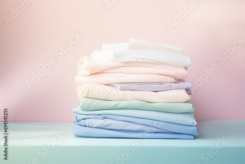 Pile of baby jersey textile in pastel colors