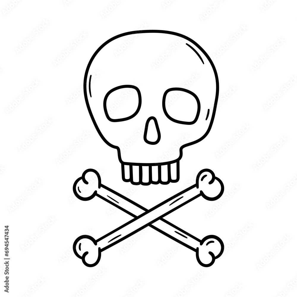 Skull crossbones vector icon in doodle style. Symbol in simple design. Cartoon object hand drawn isolated on white background. Skull crossbones vector icon in doodle style. Symbol in simple design. Cartoon object hand drawn isolated on white background.
