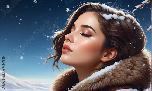 portrait of a beautiul girl in snowland photo