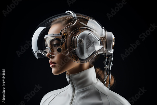 The futuristic woman concept with a helmet.