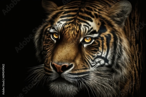 Close-up of tiger's face on a black background