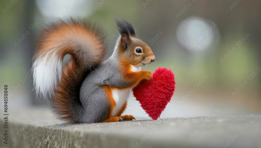 Wiewiórka na Walentynki. Generative AI - obrazy, fototapety, plakaty 