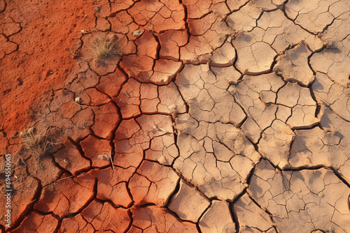 An image photo of soil suffering from drought due to lack of rain, a true bird's-eye view