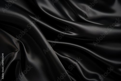 Image photo of black satin drape material, glossy