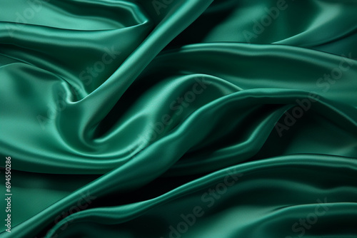 Image photo of dark green satin drape material, glossy