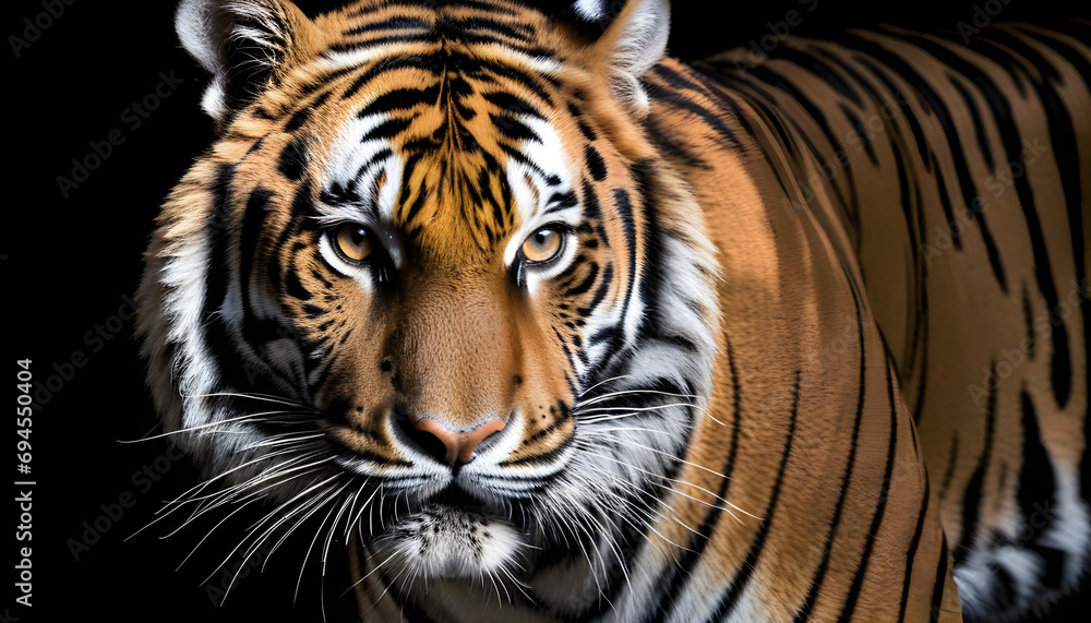 Naklejka premium Portrait of a Tiger with a black background