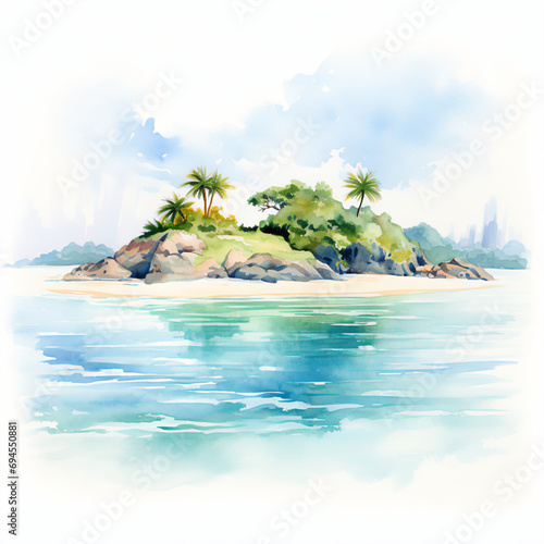 Serenity on Canvas: Captivating Island Scene with Ethereal Brushstrokes and Radiant Colors