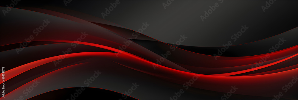 Dark grey black wavy abstract background with red waves glowing lines design for social media post, business, advertising event. Modern technology innovation concept background - obrazy, fototapety, plakaty 